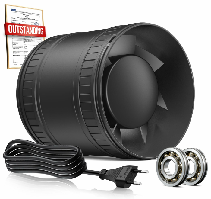 Rohrventilator 100mm, Leise Rohrlüfter mit Doppelkugellagermotor Überhitzungsschutz, 32dB 130m³/h Rauchabzug Ventilator, Inline Abluftventilator, Kanalventilator für Bad WC Gewächshaus Zelt 100mm Rohrventilator Basismodell - P221 Schwarz Angebot bei HelloDeals
