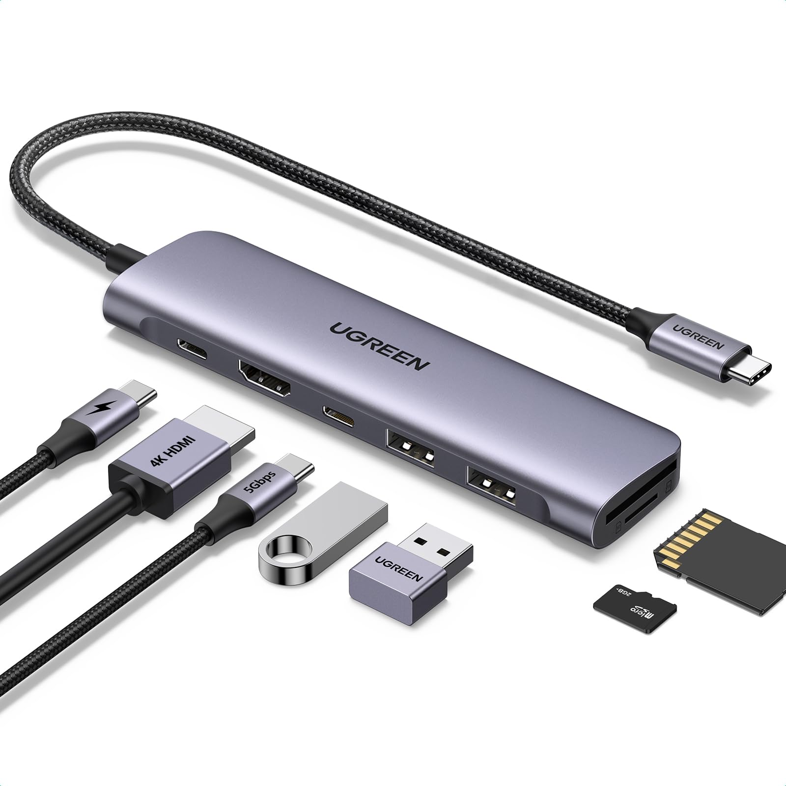 UGREEN Revodok 1071 USB C Hub HDMI 4K, PD 100W, USB 3.0 Datenports, SD/TF Kartenleser Multiport Adapter Kompatibel mit iPhone 17/16, MacBook, iPad, Surface Laptop, Galaxy S24, Steam Deck usw. Angebot bei HelloDeals