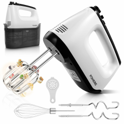 Hand Mixers, 6 Geschwindigkeiten, mit Turbo-Boost, 400 W Elektrischer Handmixer mit Aufbewahrungsbox, 6 Kostenlose Zubehörteile, Edelstahl, Geräuschlos, Kein Spritzen, Weiß Angebot bei HelloDeals