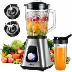 GDOR 1200W Smoothie Maker 2-1 Standmixer Glas mit 1,5L Glaskrug und 650ml Reisebecher 3 Geschwindigkeiten Blender Professionell Mixer Hochleistungsmixer für Smoothies Shakes Gefrorene Getränke Saucen Medium Angebot bei HelloDeals
