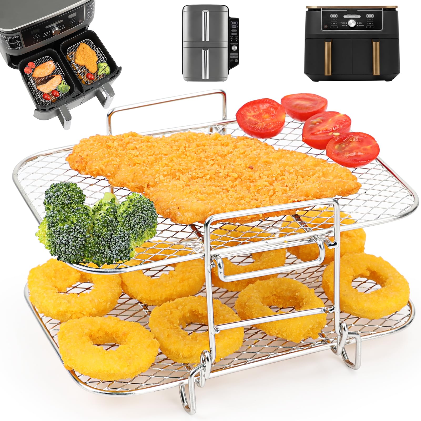 BYKITCHEN Groß Heißluftfritteuse Zubehör für Ninja Foodi Max Dual Zone [AF400EU] 9,5L, Airfryer Racks/Gitter, Af400eu Zubehör, Grillrost/Körbe für Ninja Heißluftfritteuse,304 überzogener Edelstahl Für Af400eu Angebot bei HelloDeals