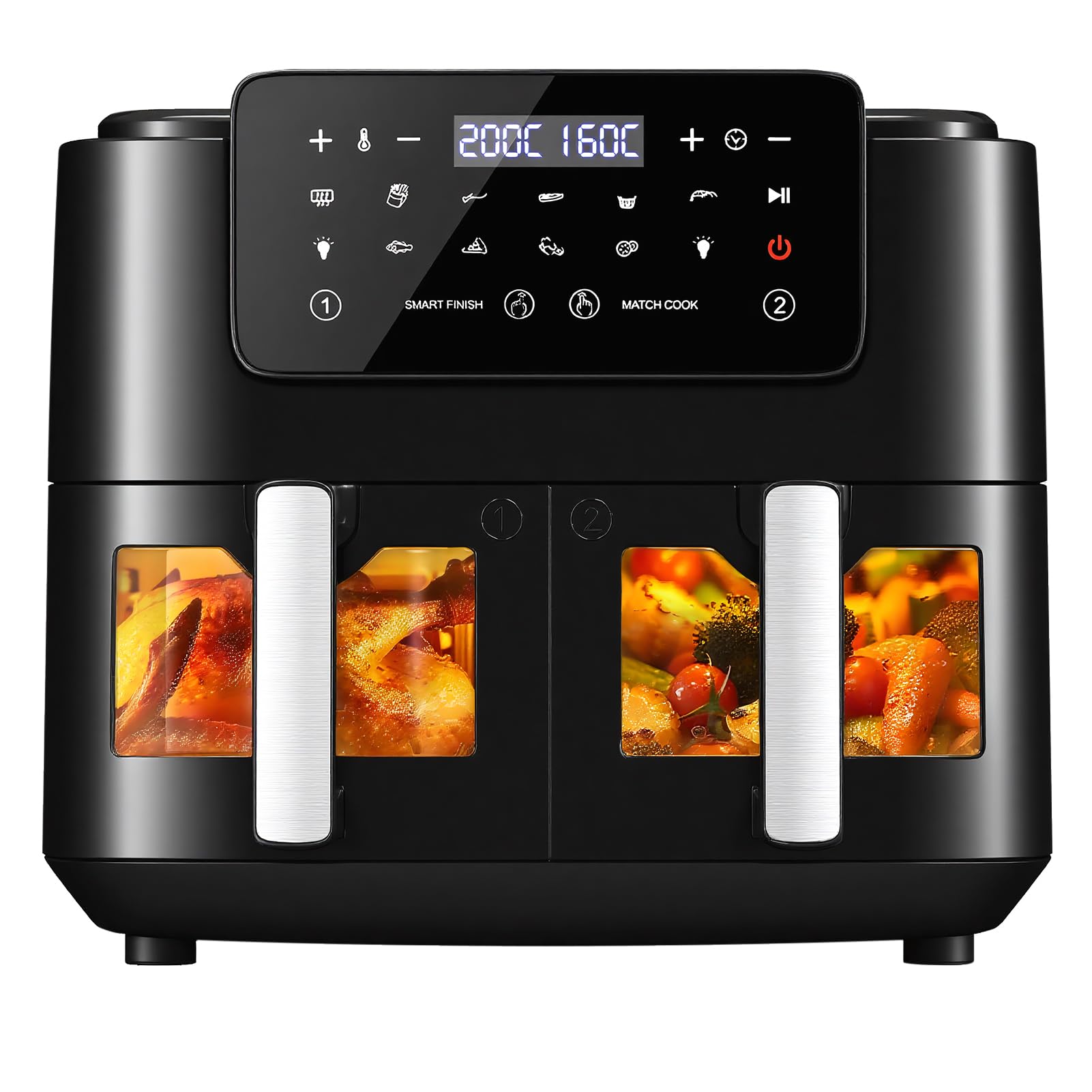 9L Heißluftfritteuse 2 Kammern mit Sichtfenster, 4.5L+4.5L Airfryer 9-in-1, Backofen XXL ohne Öl, Heißluft-Backofen mit Touchscreen, Timer-Funktion 9L Schwarz Angebot bei HelloDeals