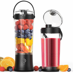 TopEsct tragbarer Mixer für Shakes und Smoothies,500 ml leistungsstarker kabelloser Mini-Mixer,wiederaufladbar mit 6 ultrascharfen Klingen für Reisen,Büro und Sport (Schwarz) 8.5 cm x 8.5 cm x 28.5 cm Schwarz Angebot bei HelloDeals
