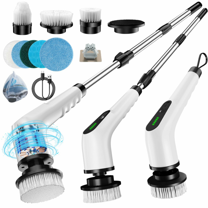 Elektrische Reinigungsbürste 9 in 1 Elektrische Putzbürste mit austauschbaren Bohrbürstenköpfen Electric Cleaning Brush mit Verstellbarem Griff und 3000mAh Akku für Bad/Küche/Auto/Fliesen Angebot bei HelloDeals