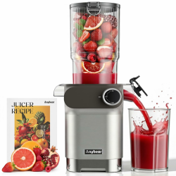 Anybear Entsafter 200W Slow Juicer mit 110 mm großem Einfüllschacht für ganze Früchte/Gemüse | Upgraded Schnecke | Tritan-Material | BPA-frei | Inkl. Saftrezepte (Silbern) Angebot bei HelloDeals