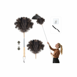 Staubwedel Straußenfedern, Staubwedel Teleskop Waschbar, Ausziehbar bis 125cm für Decken & empfindliche Oberflächen, kratzfreies Entstauben, Bambusgriff,Mit austauschbarem Federkopf, Haken, Rissbürste 36 - 125 cm Angebot bei HelloDeals