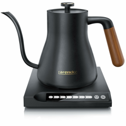 Arendo - Edelstahl Wasserkocher mit Temperatureinstellung - Griff aus Echt Holz - Temperaturauswahl 40° bis 100° - Warmhaltefunktion 30 Minuten – 0,6 Liter – Design Schwarz Angebot bei HelloDeals