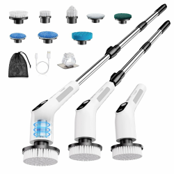Elektrische Reinigungsbürste mit 8 Wechselbürsten, Elektrische Fugenbürste,Putzbürste Elektrisch mit Verstellbarem Griff, WischmoppSet für Bad/Küche/Fliesen/Auto,IPX6,Kabellos, Weiß Angebot bei HelloDeals