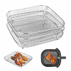 XTDMJ 3 Layers Air Fryer Racks, Air Fryer Zubehör Square 304 Edelstahl Rack, Heißluftfritteuse Zubehör Airfryer Zubehör für Cosori Air Fryer, Grillen Rack Angebot bei HelloDeals