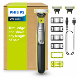 PHILIPS OneBlade 360 Face & Body - elektrischer Rasierer, Trimmer & Bodygroomer, 3x 360 Klingen, 4x Trimmaufsätze (1/2/3/5mm), 2x Körperaufsätze, Nass- & Trockenrasur für Gesicht & Körper (QP2834/31) OB Gesicht & Körper + 3x 360‑Klingen Angebot bei HelloDeals