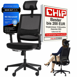 M2 Bürostuhl Ergonomisch Testsieger – Höhenverstellbarer Schreibtischstuhl bequem mit Lendenwirbelstütze, Atmungsaktiver Netzrücken, 360° Drehstuhl, Bürostühle Büro und Home Office Chair M2 Kopf-/Armstütze (Schwarz) Angebot bei HelloDeals