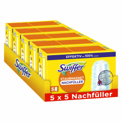 Swiffer Staubmagnet Nachfüllpackung, 25 Tücher (5×5), Fängt Und Schließt 3-mal Mehr Staub Und Haare Ein Als Herkömmliche Staubwedel 5 Stück (5er Pack) Angebot bei HelloDeals