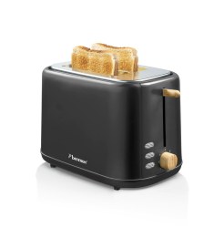 Bestron Toaster für 2 Toastscheiben, inkl. Brötchenaufsatz, 7 Bräunungsstufen & Krümelschublade, 800 Watt, Black & Wood-Design, Farbe: Schwarz / Holz Schwarz/Holz Angebot bei HelloDeals