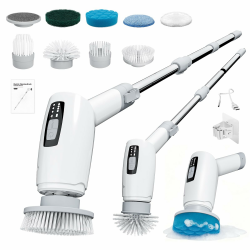 Elektrische Reinigungsbürste 9 in 1 Electric Spin Scrubber mit austauschbaren Bohrbürstenköpfen 70Min Schnellladung, Elektrische Fugenbürste mit 1,3m Griff für Bad Fliesen Auto (1, Weiß) Weiß 1 Angebot bei HelloDeals