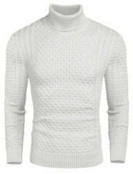 COOFANDY Rollkragenpullover Herren Pullover Rollkragen Slim Fit Rollkragenpulli Turtleneck Strickpullover Rolli Winterpullover L Weiß-1 Angebot bei HelloDeals