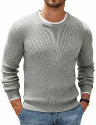 COOFANDY Herren Rundhals Pullover Basic Strickpullover Feinstrick Business Pullover Männer Ribbed Sweater Pulli Winterpullover Hellgrau L Angebot bei HelloDeals