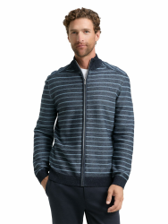 TOM TAILOR Herren 1048711 Strickjacke mit Reißverschluss S 39197 - Denim Blue Navy Stripe Angebot bei HelloDeals