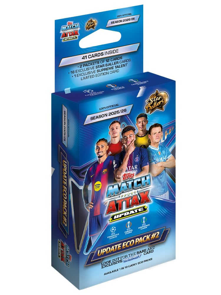 Topps UCC Match Attax 2025/26 - Update Eco Pack #2 - Star Ballers - enthält 41 Cards, darunter 16 Exklusive Star-Baller-Cards und eine Supreme Talent LE Angebot bei HelloDeals