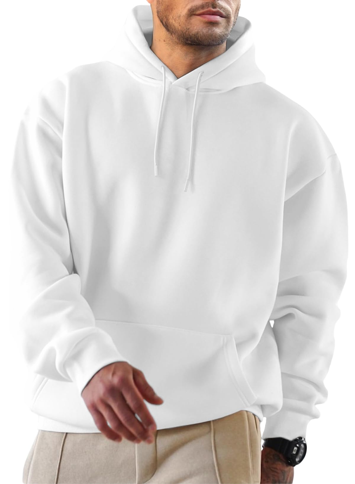 Hoodie Herren Kapuzenpullover Langarm Pullover Einfarbig Sweatshirts Basic Sweat Hoodie Weiß XXL Angebot bei HelloDeals