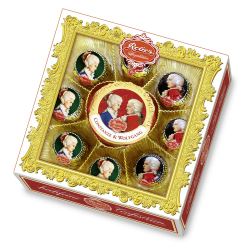 Reber Wolfgang & Constanze Mozart, Mozart-Kugeln, Pastete und Pralinen, Zartbitter- und Alpenmilch-Schokolade, Marzipan, Nougat, Tolles Geschenk, 9er-Packung Haselnuss 197 g (1er Pack) Angebot bei HelloDeals