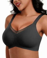 HORISUN Damen Ohne Bügel BH, Komfort Nahtloser Push Up Bralette Mit Starker Halt Mesh Spitzen Bustier Für Große Brüste Bügeloser BHS L Schwarz Angebot bei HelloDeals