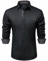 siliteelon Hemd Herren Langarm Regular Fit Kontrast Businesshemd Freizeit Stretch Anzughemd A-schwarz XXL Angebot bei HelloDeals