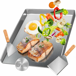 Universelle Edelstahl Plancha Grillplatte 40.5×31CM mit 5MM verdickt, mit Fettablauf, Spülmaschinenfest inkl. für BBQ Gasgrill & Kohlegrill Geeignet Angebot bei HelloDeals