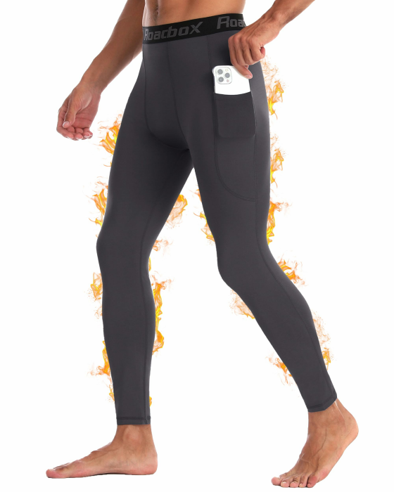 Roadbox Thermo Kompressionshose Herren mit Fleece, Lange Sportleggings Funktionsunterwäsche für Training Fitness mit Taschen Dunkelgrau S Angebot bei HelloDeals