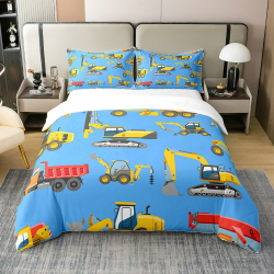 Loussiesd Kinder Bettwäscheset Cartoon Autodruck Bettbezug Niedlicher Bagger Bettwäsche Set 135x200cm 100% Baumwolle Weicher Dekor Reißverschluss mit 1 Kissenbezug 80x80 cm Gelb Blau Mehrfarbig 01 135 x 200 cm + 1 x Kissenbezug 80 x 80 cm Angebot bei HelloDeals