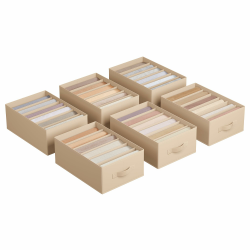 SONGMICS Kleiderschrank-Organizer 6er Set, Aufbewahrungsbox 6 Fächer, Schubladen-Ordnungssystem, Ordnungsboxen faltbar, 42 x 30 x 17 cm, für Hosen, Kleidung, sandbeige RUS009K02 Sandbeige 6 Angebot bei HelloDeals