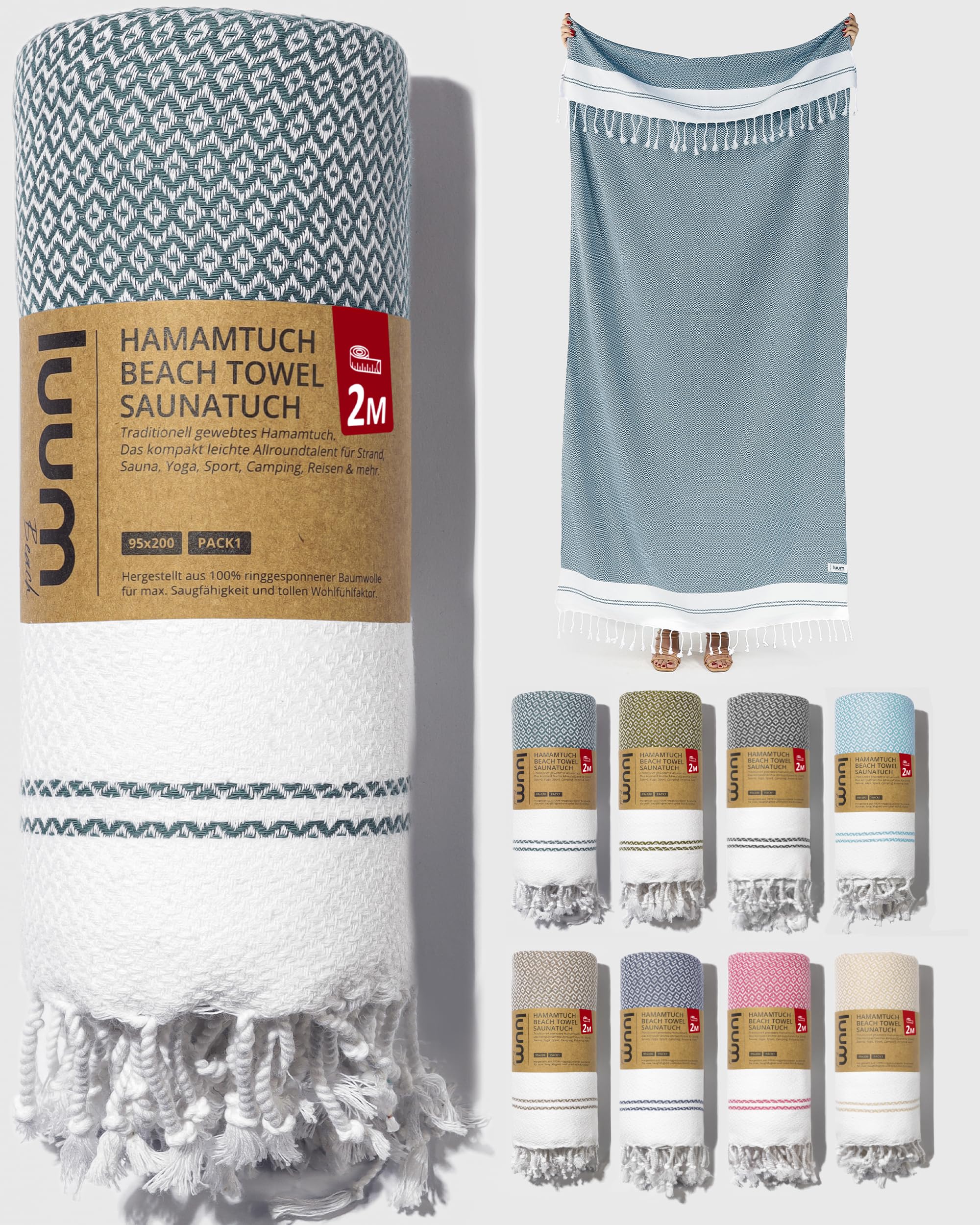 Luum® Strandtuch groß 100x200 Hamamtuch Saunahandtuch Badetuch Handtuch Yogatuch Duschtuch Strandhandtuch Saunatuch Reisehandtuch Turkish Towels, Damen Herren, 100% Baumwolle, Petrol Single [95x200] Petrol - 200 Angebot bei HelloDeals