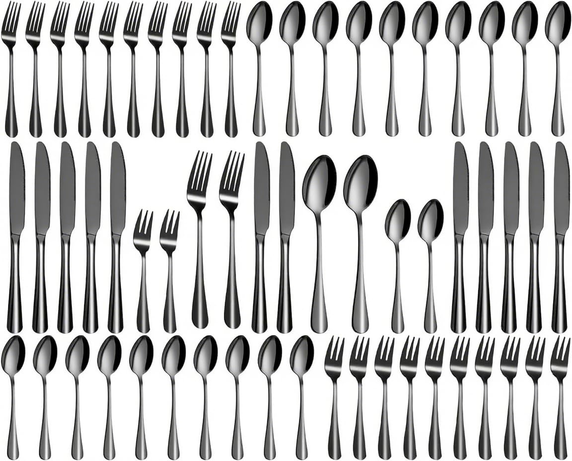 Besteck Set 12 Personen, 60-teiliges Schwarzes Besteck, Hochglanzpoliert und Spülmaschinenfest, Elegantes Besteck Schwarz Matt, mit Messer Gabel Löffel, für Haus, Party, Restaurant(Schwarz) 60 Stück/Schwarz Angebot bei HelloDeals