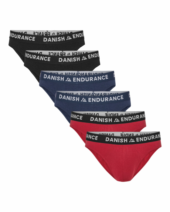 DANISH ENDURANCE 6er Pack Herren Bambus Slips, Klassischer Slip aus Bambus-Viskose, Unterwäsche, Weich, Mit Stretch, Ohne Etikett Mehrfarbig (2xschwarz/Weiß, 2xmarineblau/Weiß, 2xrot/Weiß) M Angebot bei HelloDeals
