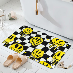 Schwarz-Weißer Kariert Badezimmerteppich, Lustige Kunst Lächelnde Saugfähige Badematte, rutschfest und Waschbar, Geeignet für Badewanne, Dusche und Waschküche, 50 x 80 cm Gelbes Gesicht Angebot bei HelloDeals