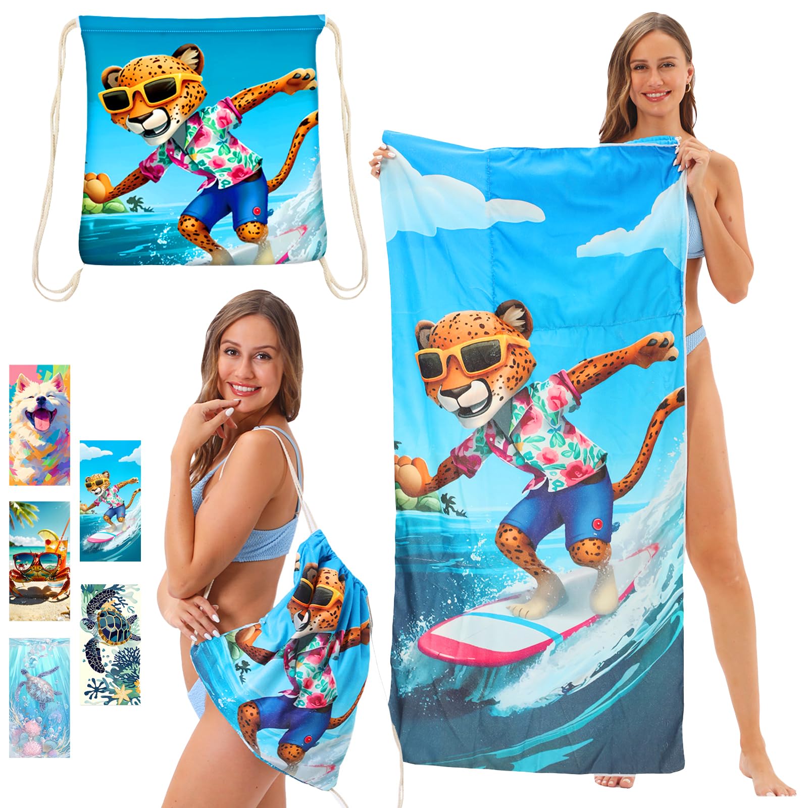 Strandtuch Mikrofaser Handtuch Badetuch, Rucksack Strandtuch Badetuch, 140x70 cm Saugfähig und Schnell Trocknende Sandfrei, für Strand, Reise, Schwimmen(Siegel) Angebot bei HelloDeals