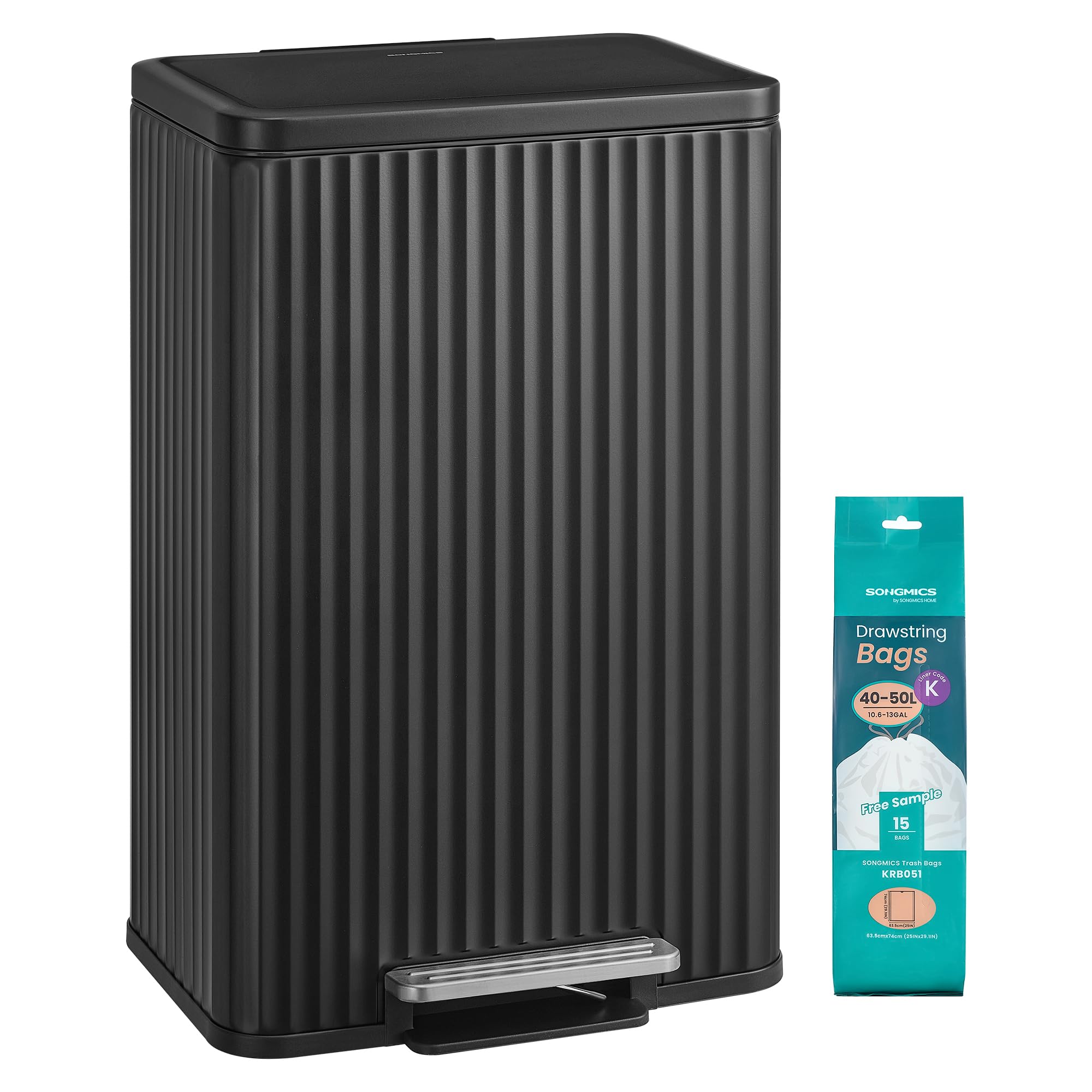 SONGMICS Mülleimer Küche, 50 Liter, Abfalleimer mit Pedal, Tretmülleimer mit Deckel, Softclose, Inneneimer herausnehmbar, Stahl, inklusive 15 Müllbeutel (Code K), tintenschwarz LTB586BZ02 Angebot bei HelloDeals