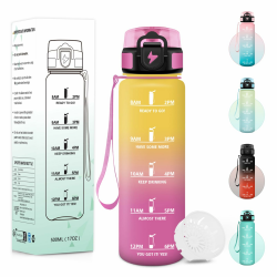 Trinkflasche, 500ML BPA-Frei, Wasserflasche, Mit Zeitstempel, Trinkflasche Kinder, Auslaufsicheres Schlossdesign, Flasche Kinder Auslaufsicherfür Schule, Yoga, Camping - Gelb&Rosa Angebot bei HelloDeals