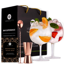 Gin Tonic Gläser Set für Gin-Liebhaber - 2 x Handgefertigten Gin Gläser | Kostenloses Rezept E-Book, Rotgold-Barlöffel, Doppelter Messbecher & Große Gin Tonic Glas | Cocktailgläsern | Gin Glas Set Ballon-gin-gläser + Roségold Accessoires Angebot bei HelloDeals