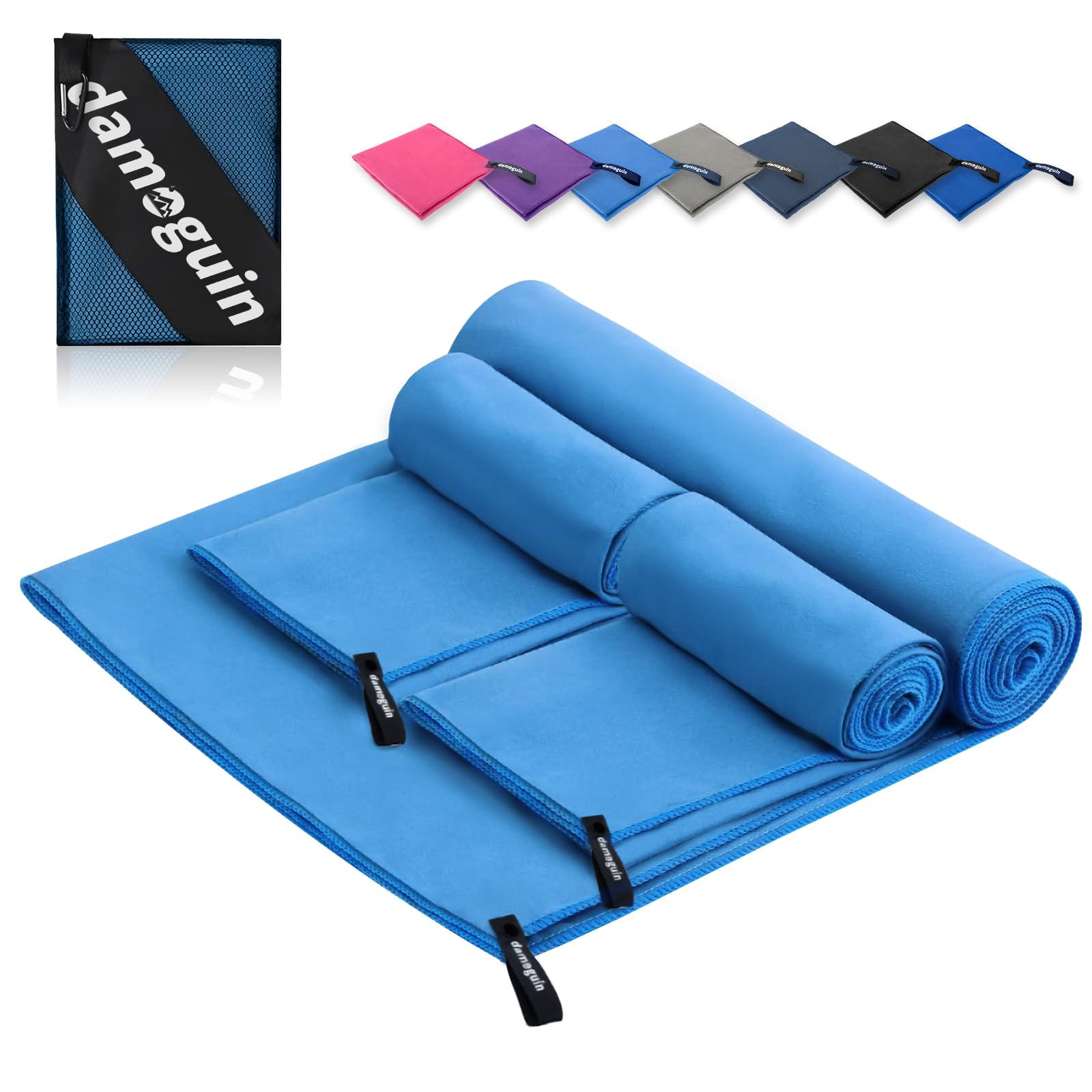 3er-Set Mikrofaser Handtuch, Groß (180 * 80cm) & 2 Stück Klein (80 * 40cm) Schnelltrocknende Microfaser Fitness Handtücher, als Sporthandtuch, Strandtuch, Badetuch und Reisehandtuch (Blau) Angebot bei HelloDeals