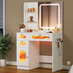 YITAHOME Schminktisch mit LED-Beleuchtung Spiege, Kosmetiktisch mit 3 Schubladen, Schminkkommode mit 2 Ablagen, Verstellbare Helligkeit mit 3 Beleuchtungsstufen, Weiß Angebot bei HelloDeals