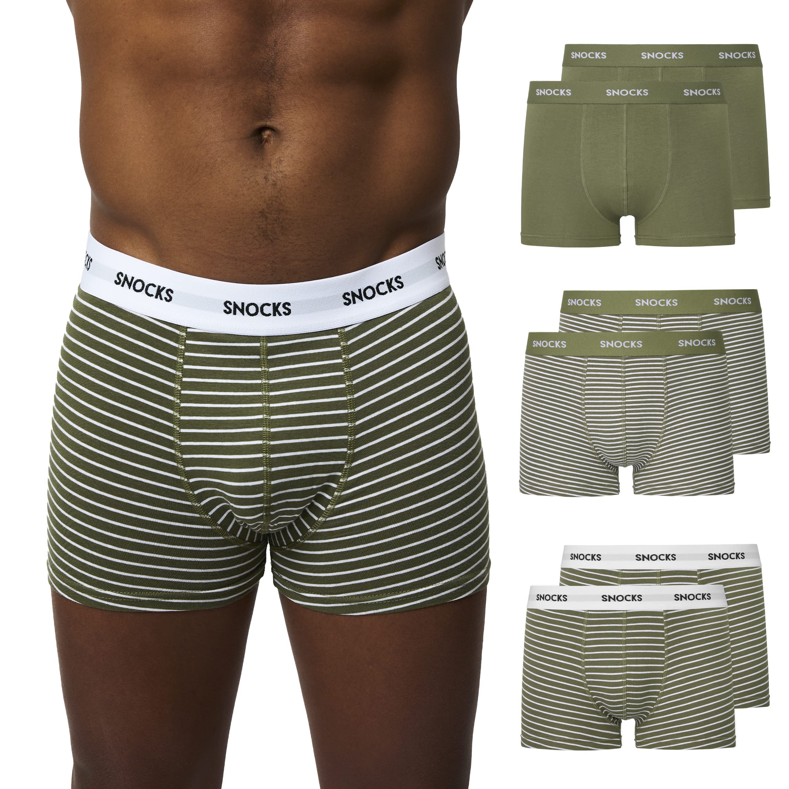 Snocks Boxershorts Herren Bio Baumwolle (6er Pack) Unterhosen Herren ohne einschneidenden Gummibund (Gr. S - 4XL) 6x Olive Gestreift XL Angebot bei HelloDeals