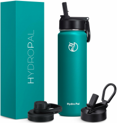 HydroPal Edelstahl Trinkflasche - 500/750ml/ 1L/1.2L/1.9L, BPA-Frei, Kohlensäure geeignet, Isolierte flasche mit Strohhalm & 2 Deckel Türkis 750 ml Angebot bei HelloDeals