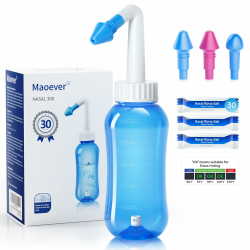 Nasendusche Set, Nasenspülkanne zur Nasenreinigung und Nasenspülung，BPA-frei, 300 ml, mit 30 Nasenwasch-Salzpaketen und Aufkleberthermometer Blau 300 ml Angebot bei HelloDeals