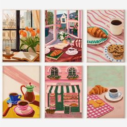 lxmydm Ölgemälde nach Zahlen 6-teiliges Set DIY Ölgemälde nach Zahlen Kaffee Polypropylenfarbe für Erwachsene tolles Geschenk für jedermann (20 x 30cm) Angebot bei HelloDeals