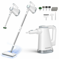FEPPO Dampfreiniger 10-in-1 mit abnehmbarem Handdampfreiniger, 15 s Aufheizzeit, 230°F Heißdampf, als Dampfmop mit Zubehör & 2 Pads, für Böden, Parkett, Fliesen, Fugen, Teppich, Küche & Bad Weiß Angebot bei HelloDeals