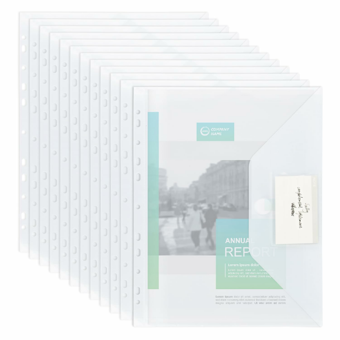 22 Stück Dokumentenmappe A4 zum Abheften, Transparent A4 Dokumententasche mit Lochrand Klettverschluss und Etikettentasche, Wasserdicht Sammelmappen für Dokumente Organisieren Angebot bei HelloDeals
