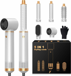 OKWRAP Hairstyler 5 in 1, Haarstyler Set, Hair Styler Set mit Fön Ionen Haartrockner, Automatischer Lockenstab, Hot Brush Rundbürste, Glättbürste für Glätten, Trocknen, Locken, Volumen Weiß Angebot bei HelloDeals