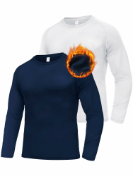 Herren Langarm/Kurzarm Sport T Shirt Trainingskleidung Tee für Männer Laufen Fitnessstudio Tshirts Dry Fit Hemd Fleece XL Fleece Gefüttert Weiß/Blau Angebot bei HelloDeals