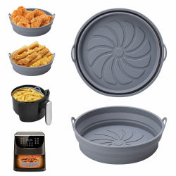 Alyvisun Silikonform für Heißluftfritteuse, 2 Stück Air Fryer Silikonmatte Wiederverwendbar Silikon Backform Pot Zubehör Runde Einsätze Liner für Airfryer, Mikrowelle, Ofen(Grau) Angebot bei HelloDeals