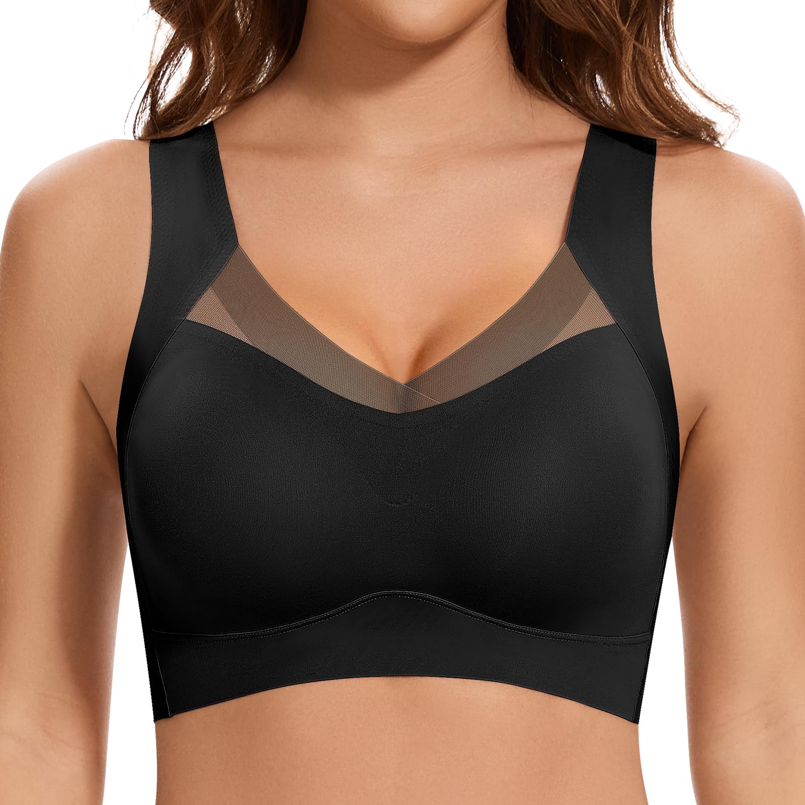 Nahtloser BH ohne Bügel Große Brüste Starker Halt Spitze Sport BH Bustier Damen Gepolstert Soft Comfit Bügelloser Push Up BHS Haltungskorrektur Bra Seamless Bralette Schwarz 3XL Angebot bei HelloDeals